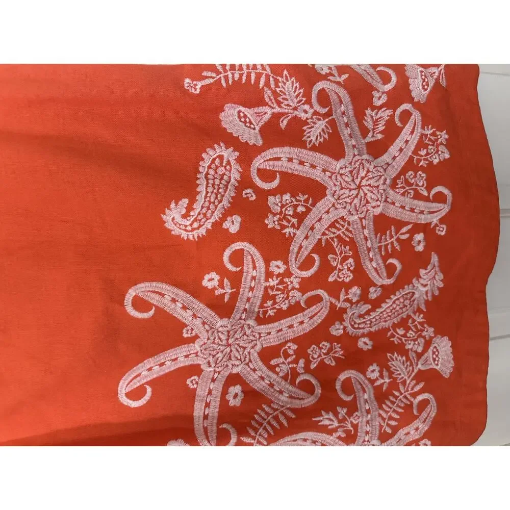 Maeve Anthropologie Dress Women 4 Embroidered Starfish Linen Viscose Boho Resort - Picture 3 of 10